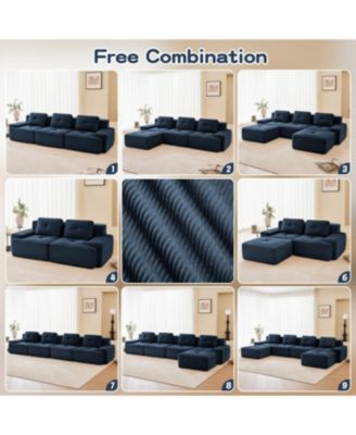 Streamdale Modern L-Shaped Corduroy Sectional Sofa with Movable Ottoman, Blue