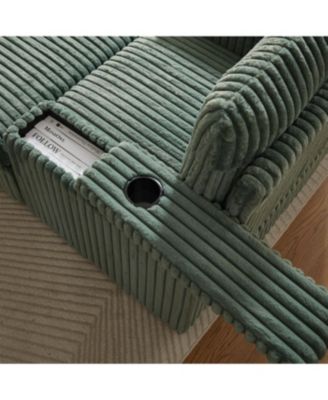 Streamdale Corduroy single recliner with pillow, cup holder, storage footrest