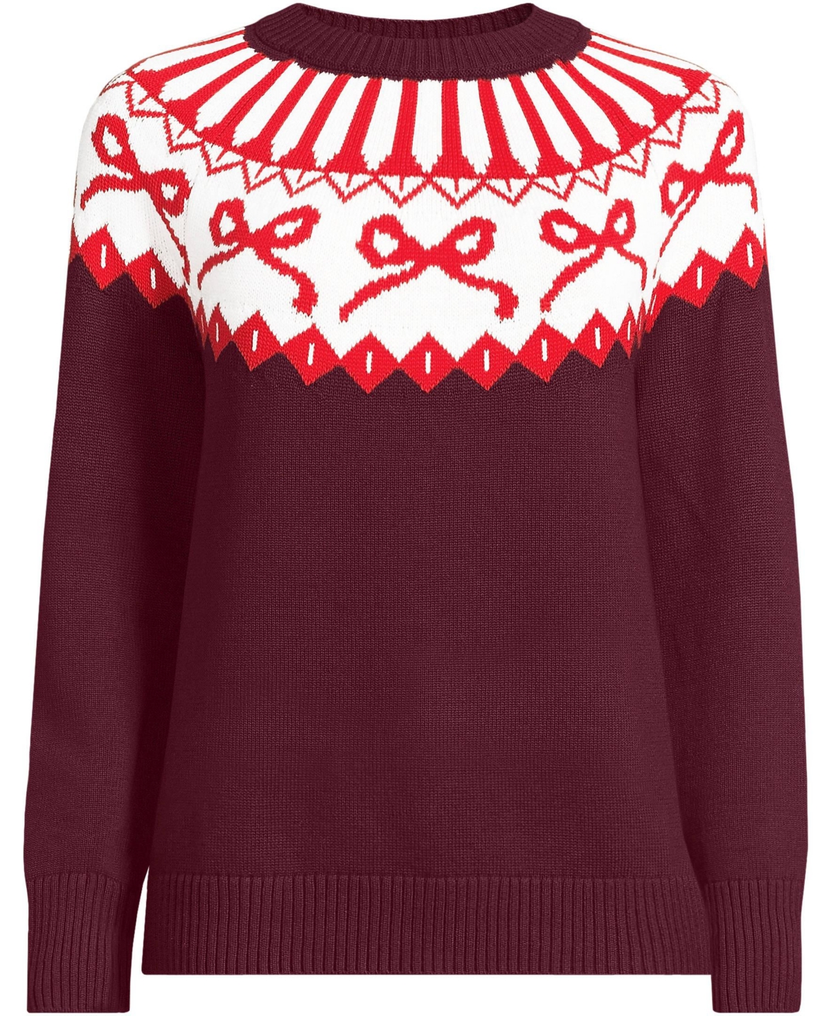 Lands' End Women's Drifter Jacquard Raglan Crew Neck Sweater