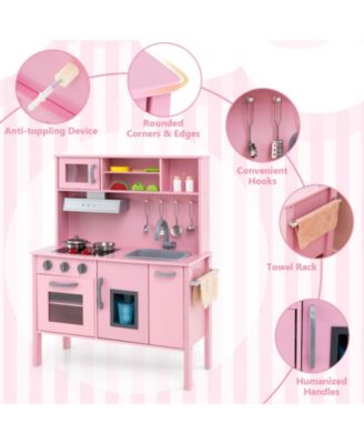 Wooden Pretend Play Kitchen Set for Toddlers with Accessories - Pink