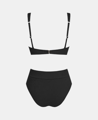 Women's Deep V-Neck Stitching Back Hook Bikini Sets