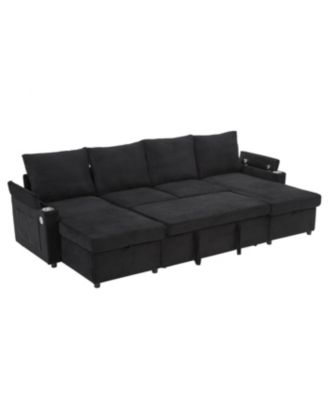 Streamdale Convertible U-Shaped Sectional Sofa with Storage, Cup Holders & USB Ports, Black