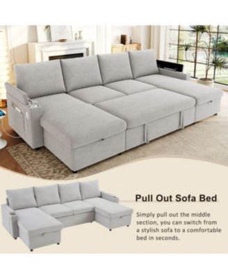 Streamdale Convertible U-Shaped Sectional Sofa with Storage, Cup Holders & USB Ports, Black