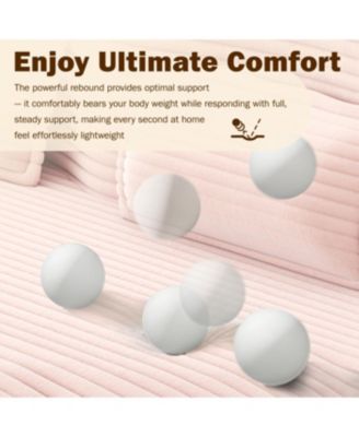 Streamdale Modern Floor Sofa with 2 Pillows, Convertible Plush Corduroy Sleeper Sofa Bed, Pink