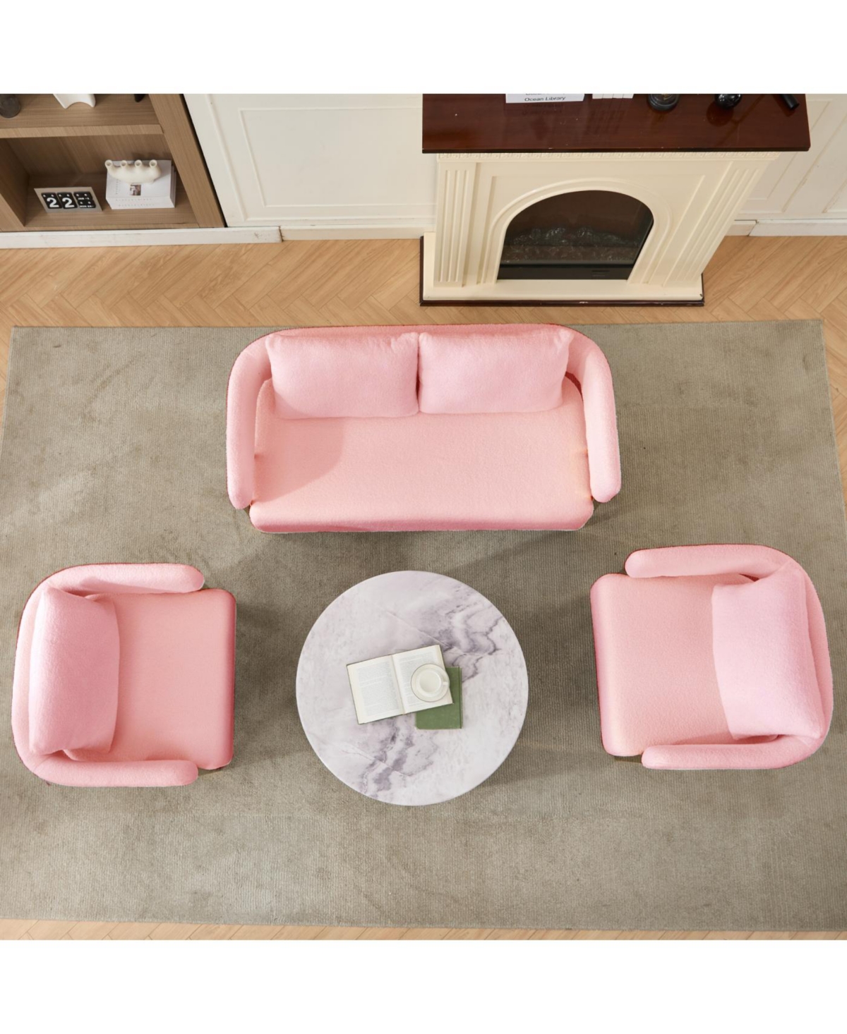 Streamdale Modern Teddy Fleece Chair with Gold Legs, Pink