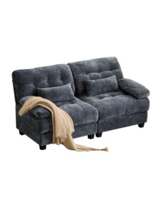67" Loveseat with Adjustable Backrest, Chenille Fabric & 2 Pillows