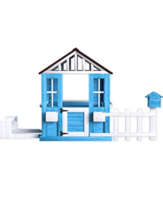 Streamdale Outdoor Wooden Kids Playhouse w/Picnic Bench, Mailbox, Fence, Flowerpot Holders