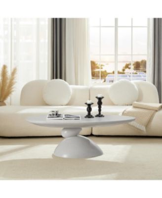 Streamdale Lucky Stone Oval Coffee Table, Modern Minimalist Fiberglass Center Table