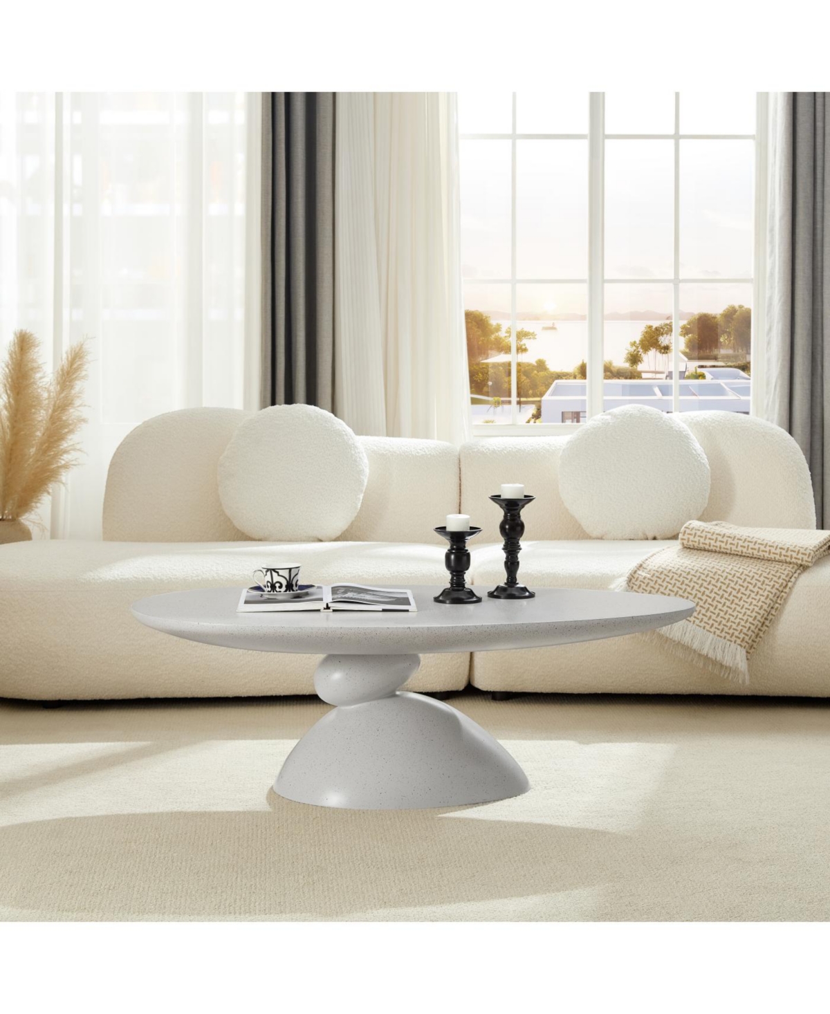 Streamdale Furniture Streamdale Lucky Stone Oval Coffee Table, Modern Minimalist Fiberglass Center Table