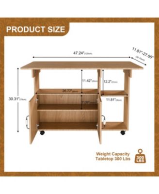 Streamdale Multi-Functional Folding Table with Storage Shelves and Wheels