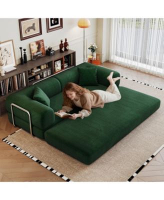 Corduroy Compression Sofa Bed with Pillow Back Support - Green