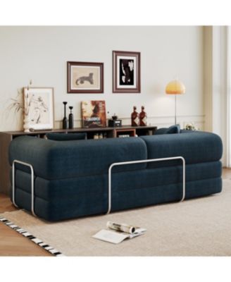 78.8" Corduroy Compression Sofa Bed with Pillow, Blue
