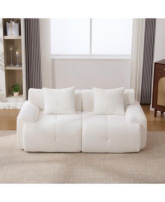 73" Modern Modular Sectional Loveseat, 2 Seater Tufted Cloud Convertible Couch w/ 2 Pillows, Ivory