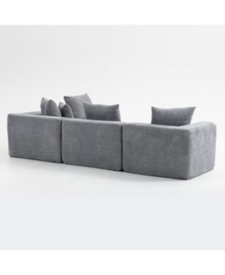 Modular 3-Seat Chenille Sectional Sofa, Deep-Seat, Low-Profile Modern Design, Grey