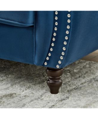 Streamdale Blue  Chesterfield Velvet Sofa with Roll Armrest & Nailhead