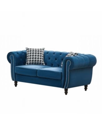 67" Chesterfield Velvet Sofa with Roll Armrest & Nailhead, Mid Century Modern Couch, Blue