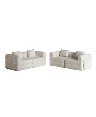 Streamdale 4-seater chenille convertible sofa bed with side storage, folding.