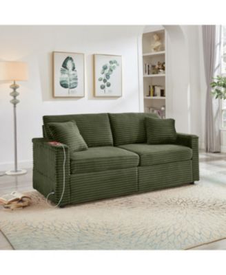 Streamdale Comfortable Fluffy Corduroy Lazy Sofa with Storage, Double Ottomans & Table Board