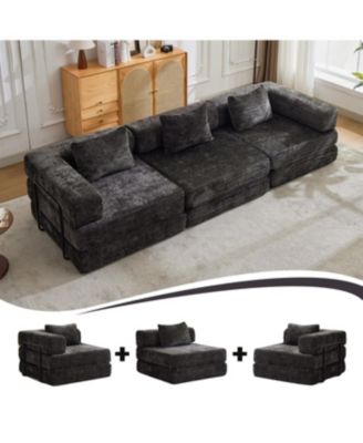 Compression Sofa, Convertible Floor Sofa Bed, Modular Sectional, Black