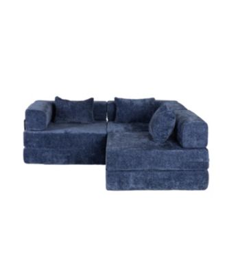 Compression Sofa, Convertible Floor Sofa Bed, Modular Sectional, No Assembly, Chenille, Dark Blue
