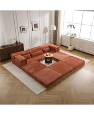 Orange Compression Sofa, Convertible Floor Sofa Bed, Modular Sectional