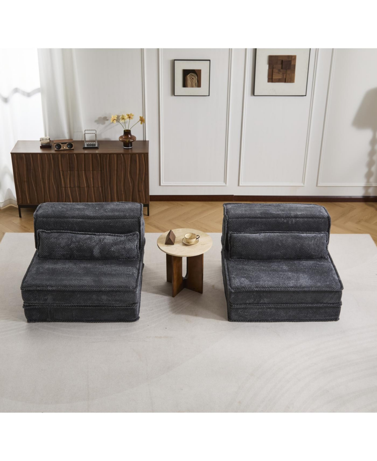 Streamdale Furniture Compression Sofa, Convertible Floor Sofa Bed, Modular Sectional Sofa, Dark Grey