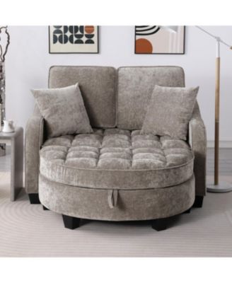 Two-seater sofa with storage chaise, irregular armrests, incl. pillows - Brown