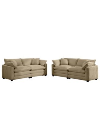 Streamdale Modern Fabric Living Room Sofa Two Piece Set, Two 2-Seater Sofas with 8 Cushion Upholstery Large Deep Seat Recliner, Tan Corduroy Fabric