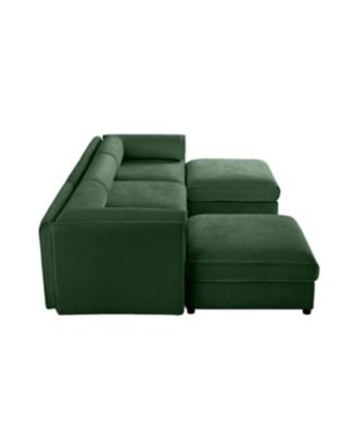 Elegant Green Chenille U-Shaped Sofa with Storage Seat and Ottoman