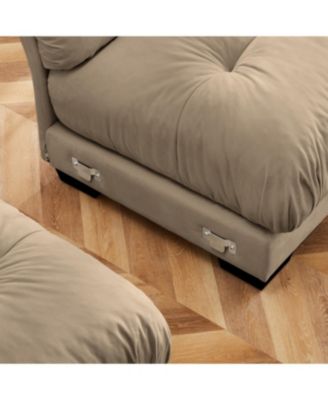 Streamdale Camel Oversized Modern Velvet Two-Seater Sofa with Ottoman and Pillows