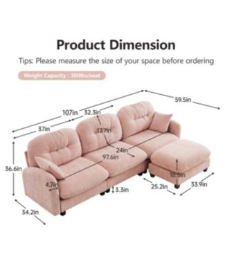 Streamdale Modular L-Shaped Chenille Couch with Ottoman, Pink