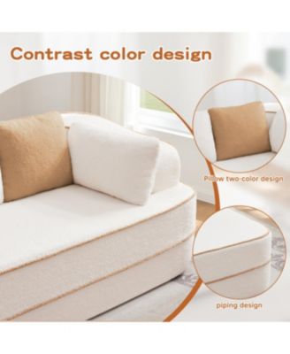 White Teddy Fabric Boneless Sofa with Double Chaises and Contrast Color Design