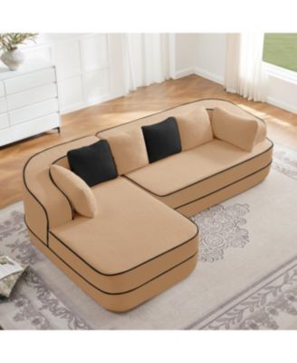 Streamdale Camel Teddy Fabric L-Shaped Chaise Sofa with High Density Sponge