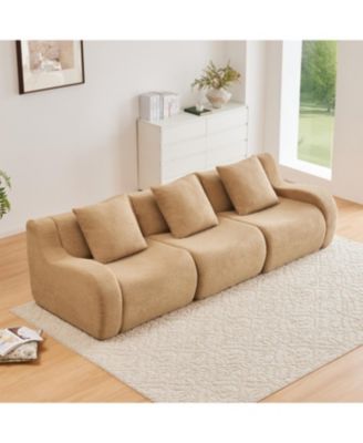Boneless Sofa, 3 Seat Teddy Fabric, Anti-Slip, No Assembly, Camel