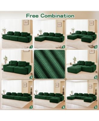 Streamdale Modern L-Shaped Corduroy Sectional Sofa with Movable Ottoman - Green
