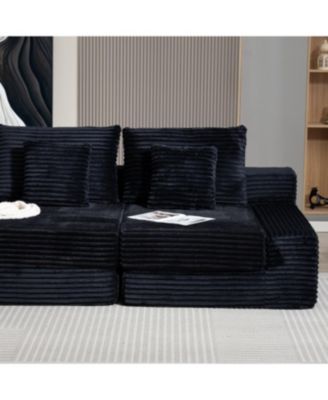 Double Lounge Chaise Cloud Plush Sofa Bed, Upholstered No Assembly Required Black