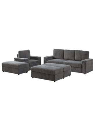 Streamdale Corduroy 3-Seater Sofa with Cup Holders for Living Room