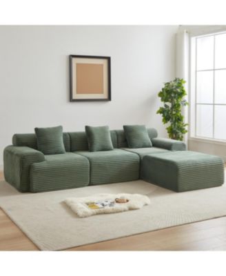 Streamdale 114-inch Corduroy Modular Sofa with Inlaid Design, 3 Pillows & 4 Configurable Modules.