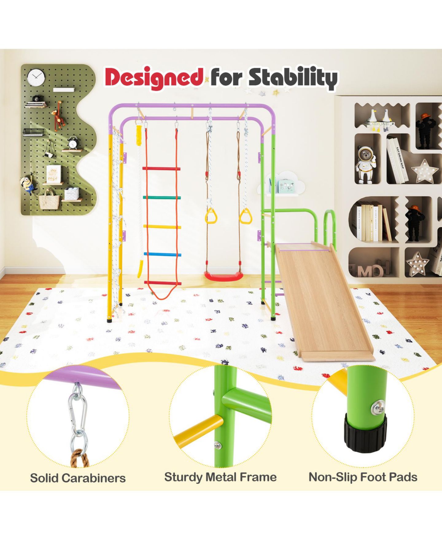 Детский игровой набор HONGGE 8-in-1 Metal Indoor Jungle Gym Playset with Monkey Bars, Climbing Wall, Slide & Swing, Ages 3+ — фото 5
