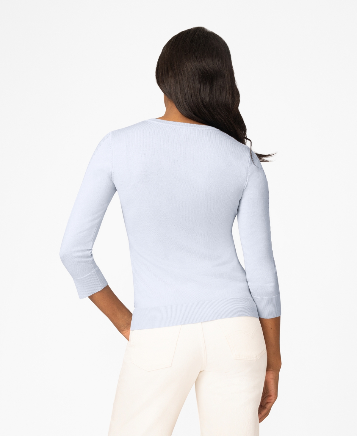 Melissa Paige Petite Pointelle-Sleeve Crewneck Sweater
