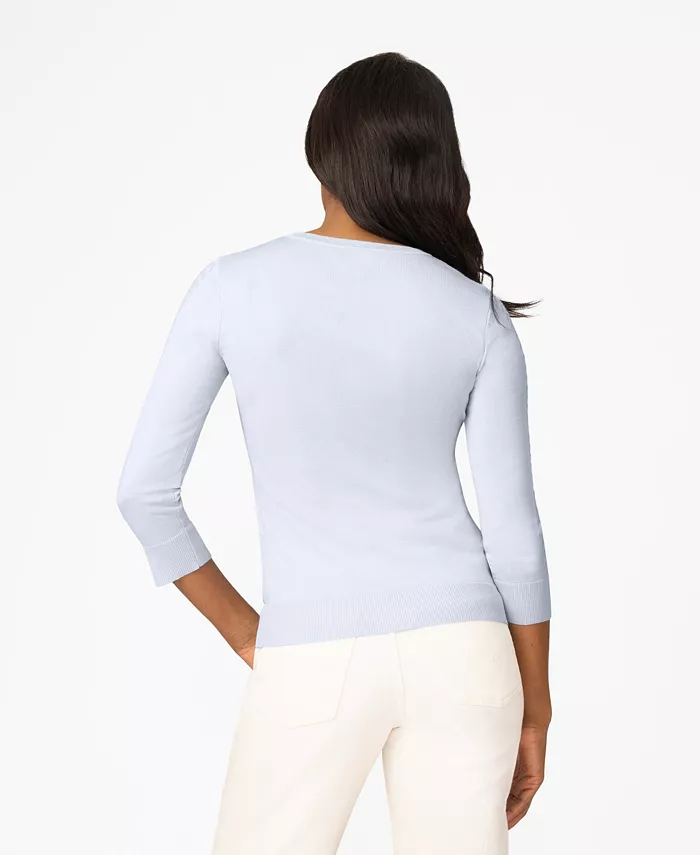 Petite Pointelle-Sleeve Crewneck Sweater - thumbnail 8