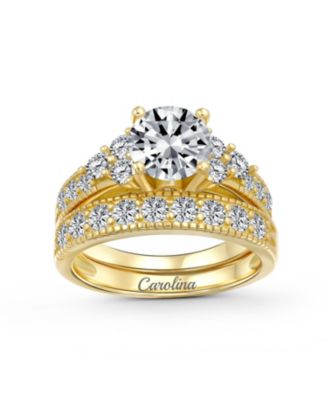3CT Round Solitaire Side Stones Pave CZ Cubic Zirconia Promise Band Ring Set Gold Plated Silver