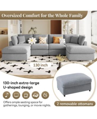 Large U-Shaped Sectional Sofa with 2 Ottomans, Chenille Fabric, Modular Design