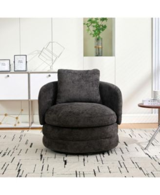 Streamdale F;urniture Streamdale 30"W Modern Round Swivel Barrel Chair with Pillow, Dark Gray