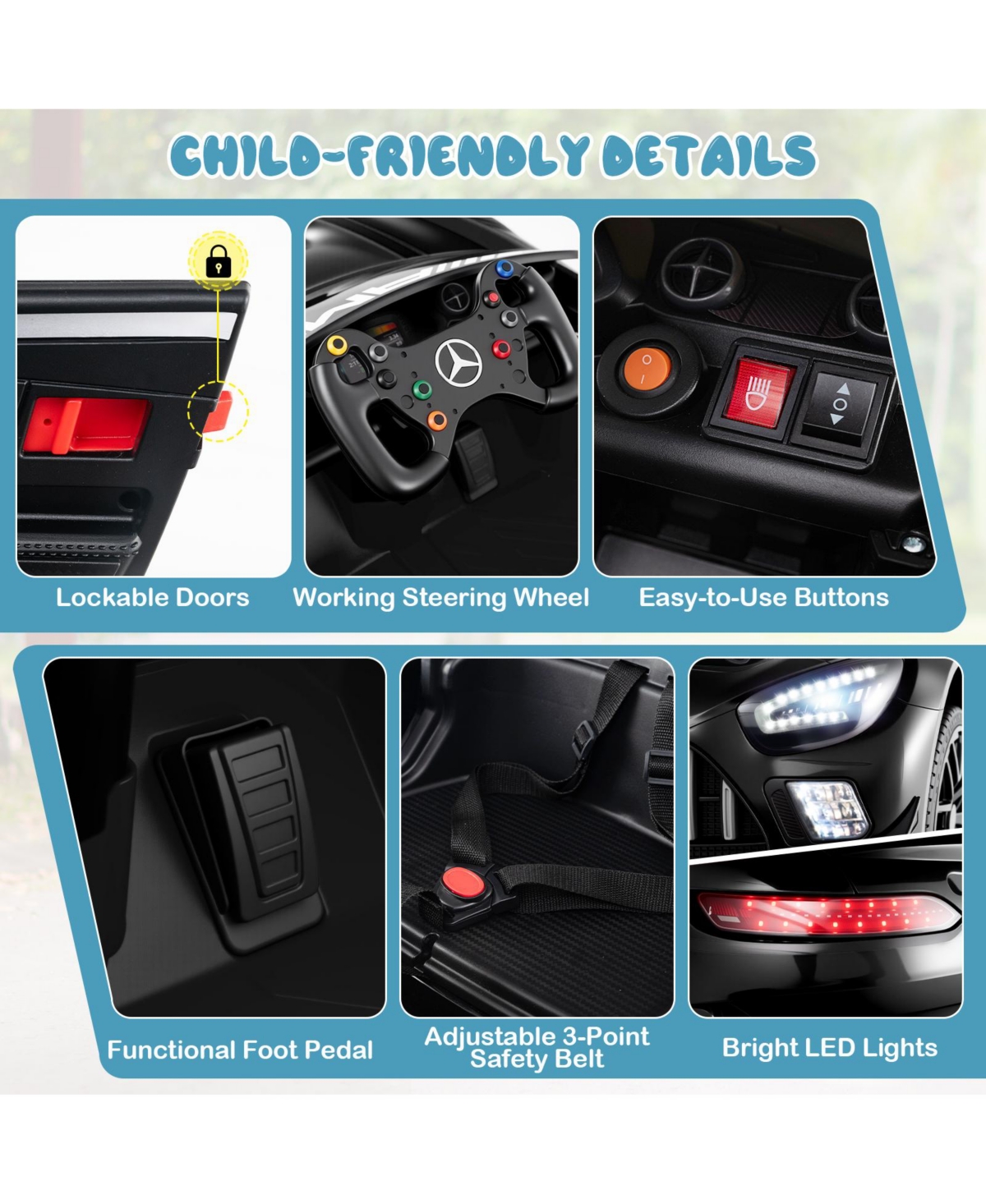 Hongge 12V Licensed Mercedes-amg GT3 Ride-On Car for Kids with Adjustable Speed - Black