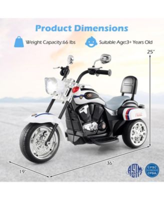 6V Toddler 3-Wheel Motorbike Ride-On Toy with Headlight and Horn - Black&White