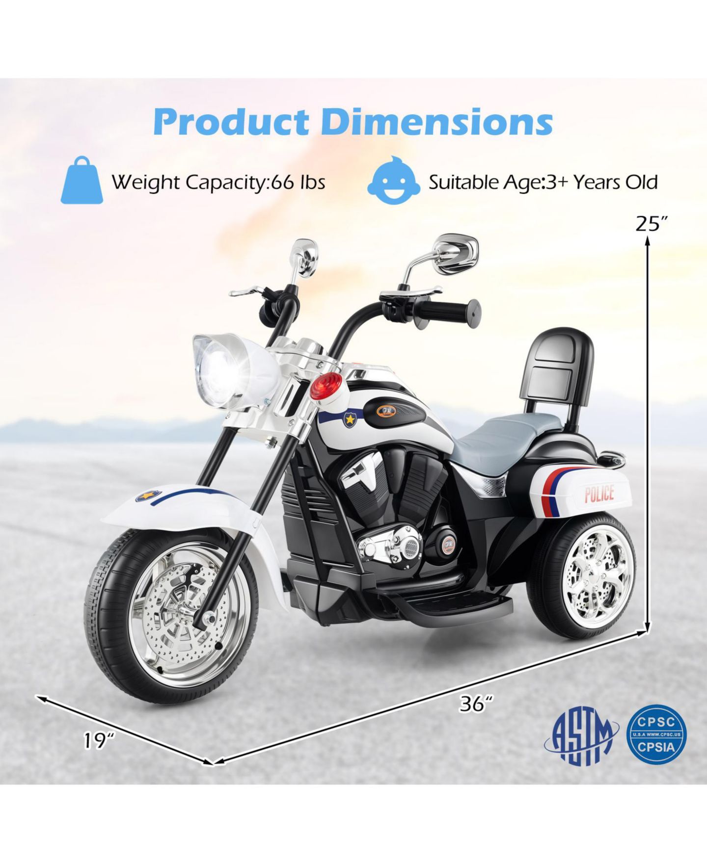 Детская игрушка HONGGE 6V 3-Wheel Motorized Motorbike Ride-On Toy, Ages 1+, цвет: Белый — фото 10