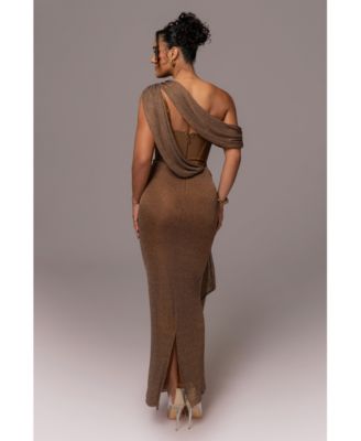 Women's Metallic Celestina Draped Maxi Dress