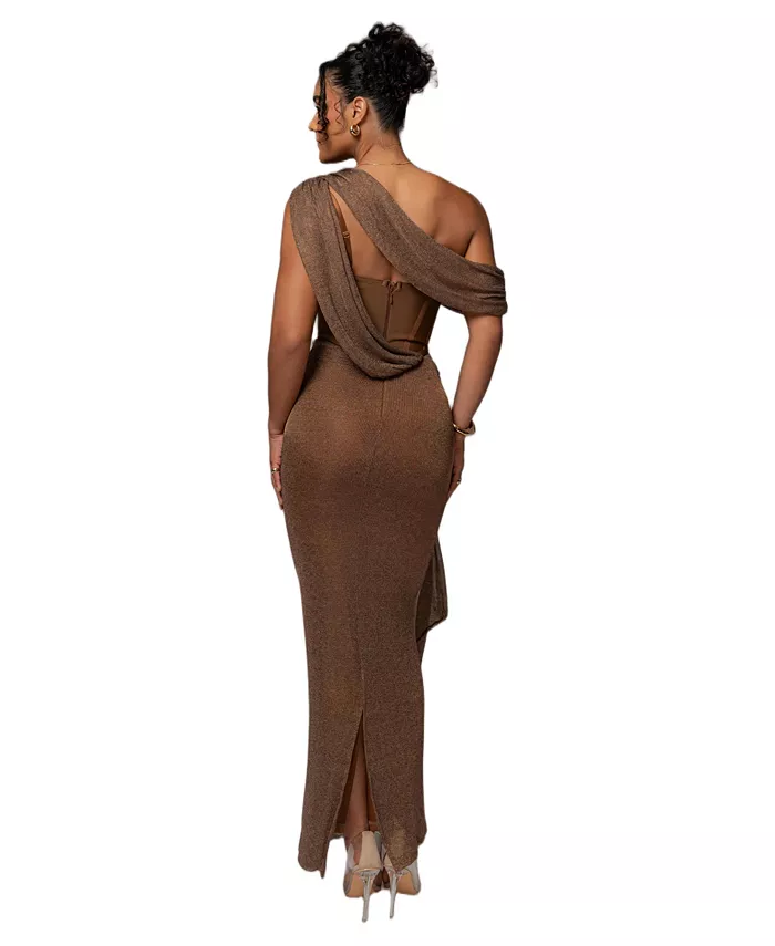 Women's Metallic Celestina Draped Maxi Dress - thumbnail 10