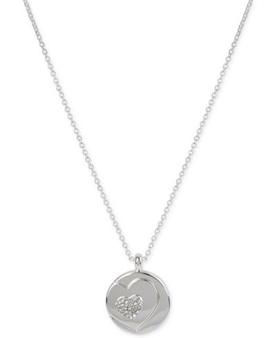 Touch of Silver Pavé Heart Motif Pendant Necklace in Silver-Plated Metal